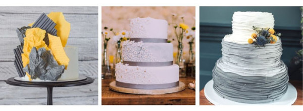 yellow and grey wedding cake