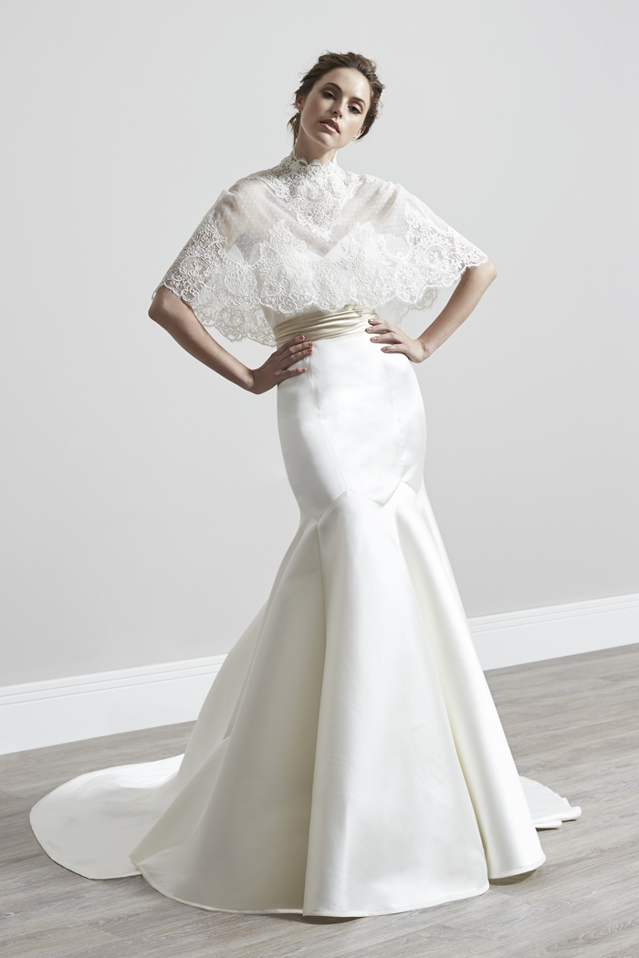 Dominique and Iris lace bridal cape