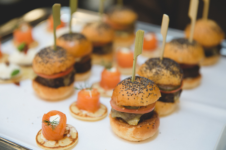 Mini hamburgers and bellinis