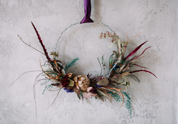 Dried flower wedding decor hoop