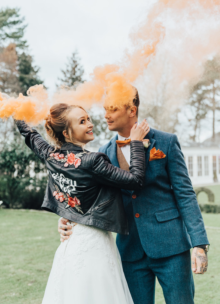 Smoke grenade wedding photography