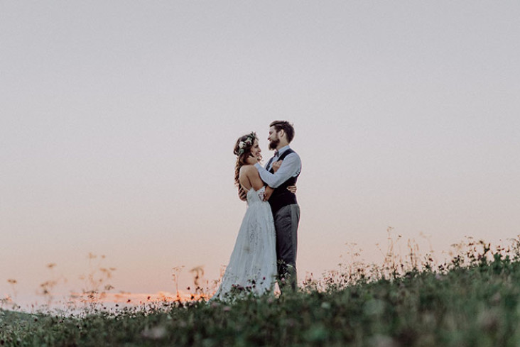countryside sunset wedding